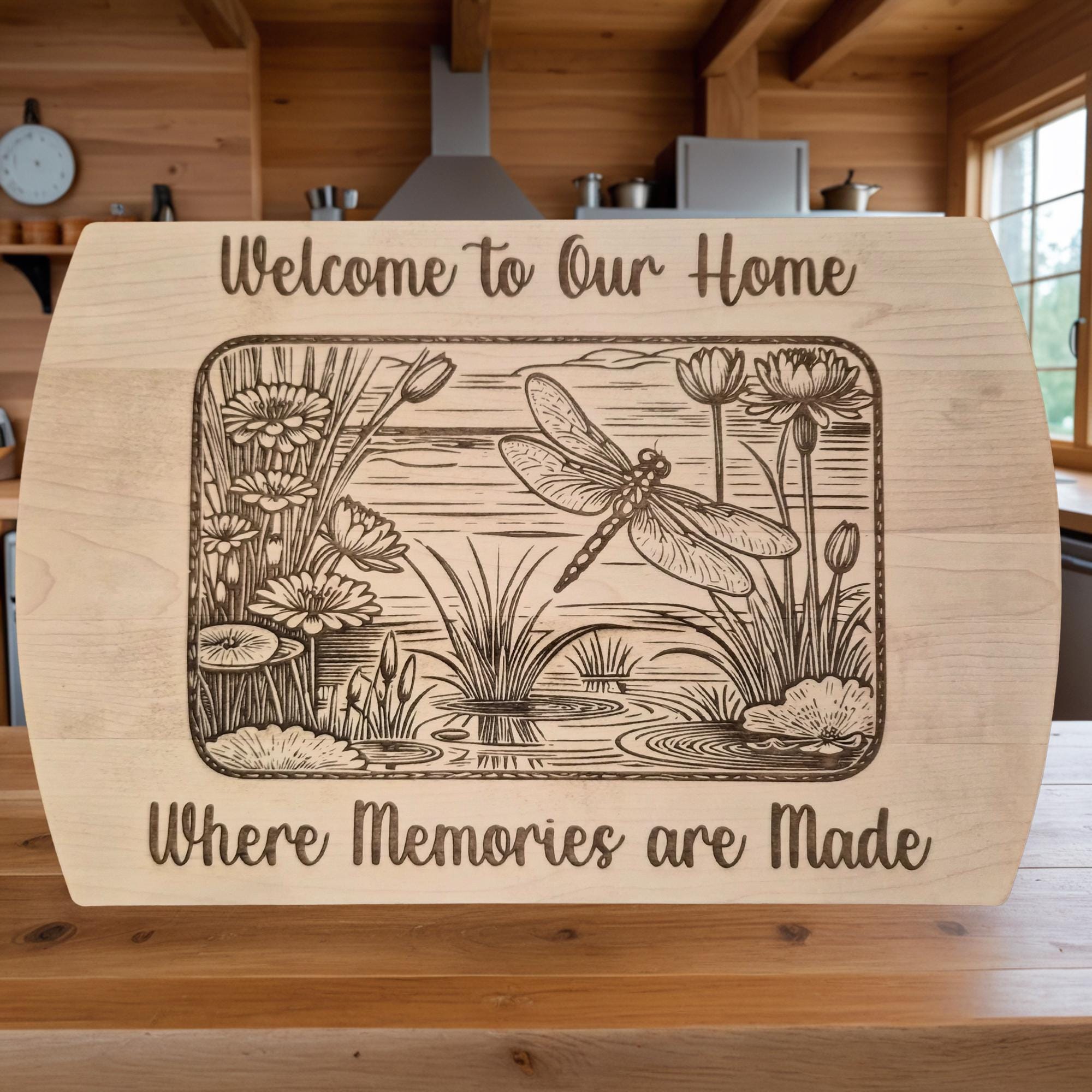 Personalized Dragonfly Cutting Board: Engraved Maple Kitchen Decor