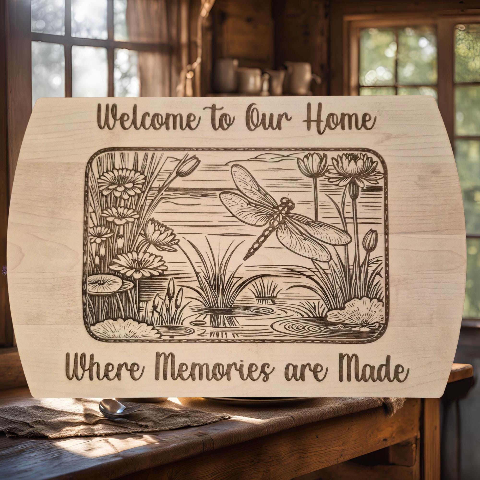 Personalized Dragonfly Cutting Board: Engraved Maple Kitchen Decor