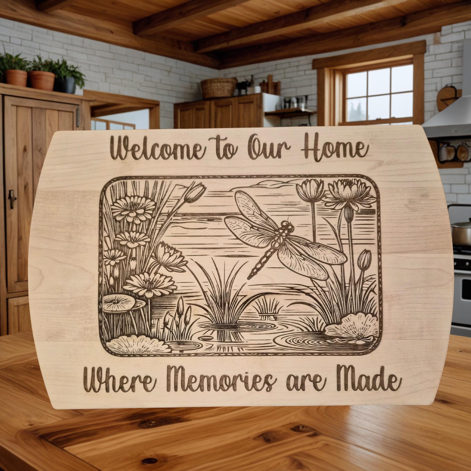 Personalized Dragonfly Cutting Board: Engraved Maple Kitchen Decor