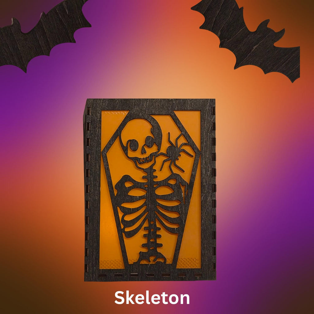 Haunted House Halloween Decorations: Laser Cut Basswood Tea Light - Grim Reaper, Raven, Skeleton, Spider