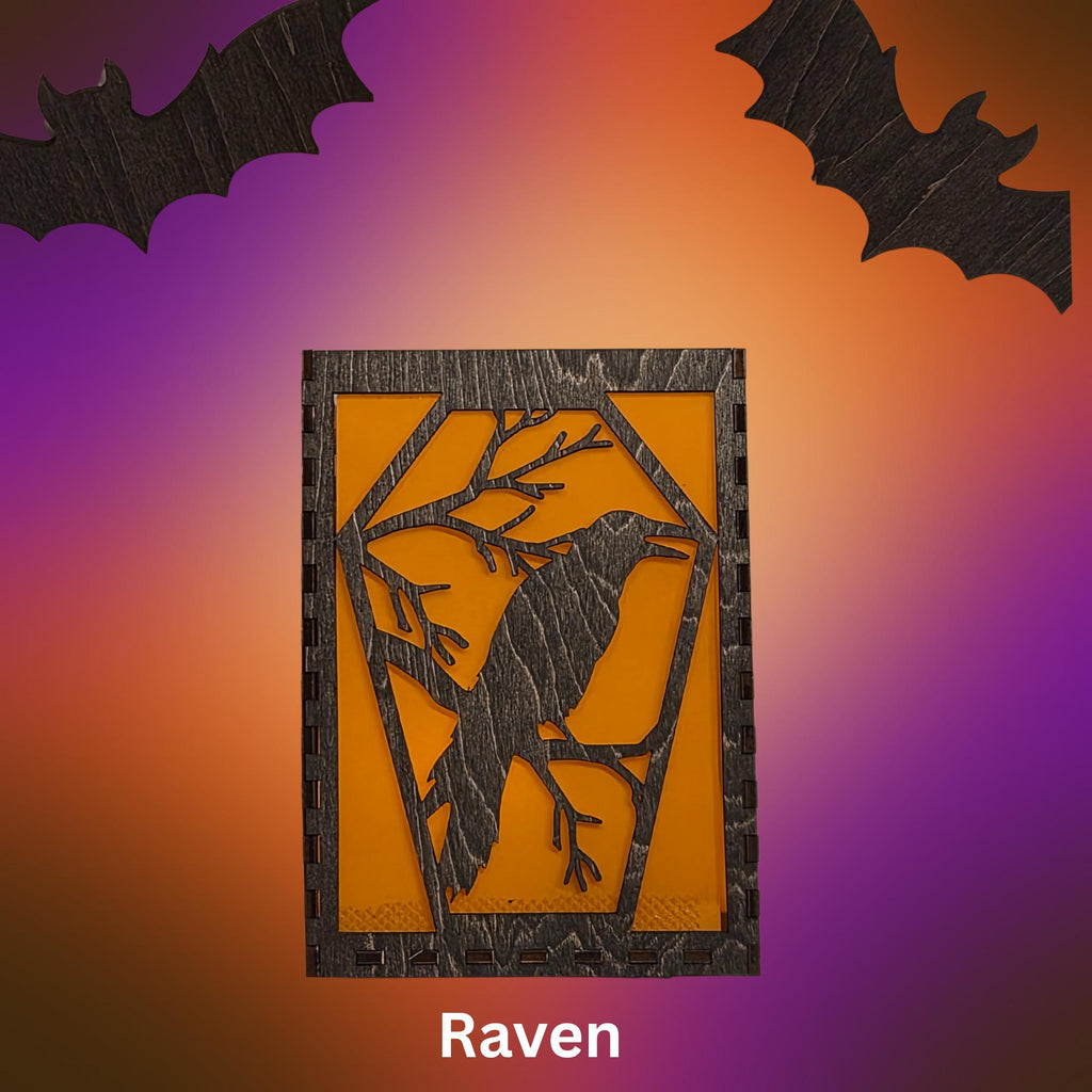 Haunted House Halloween Decorations: Laser Cut Basswood Tea Light - Grim Reaper, Raven, Skeleton, Spider