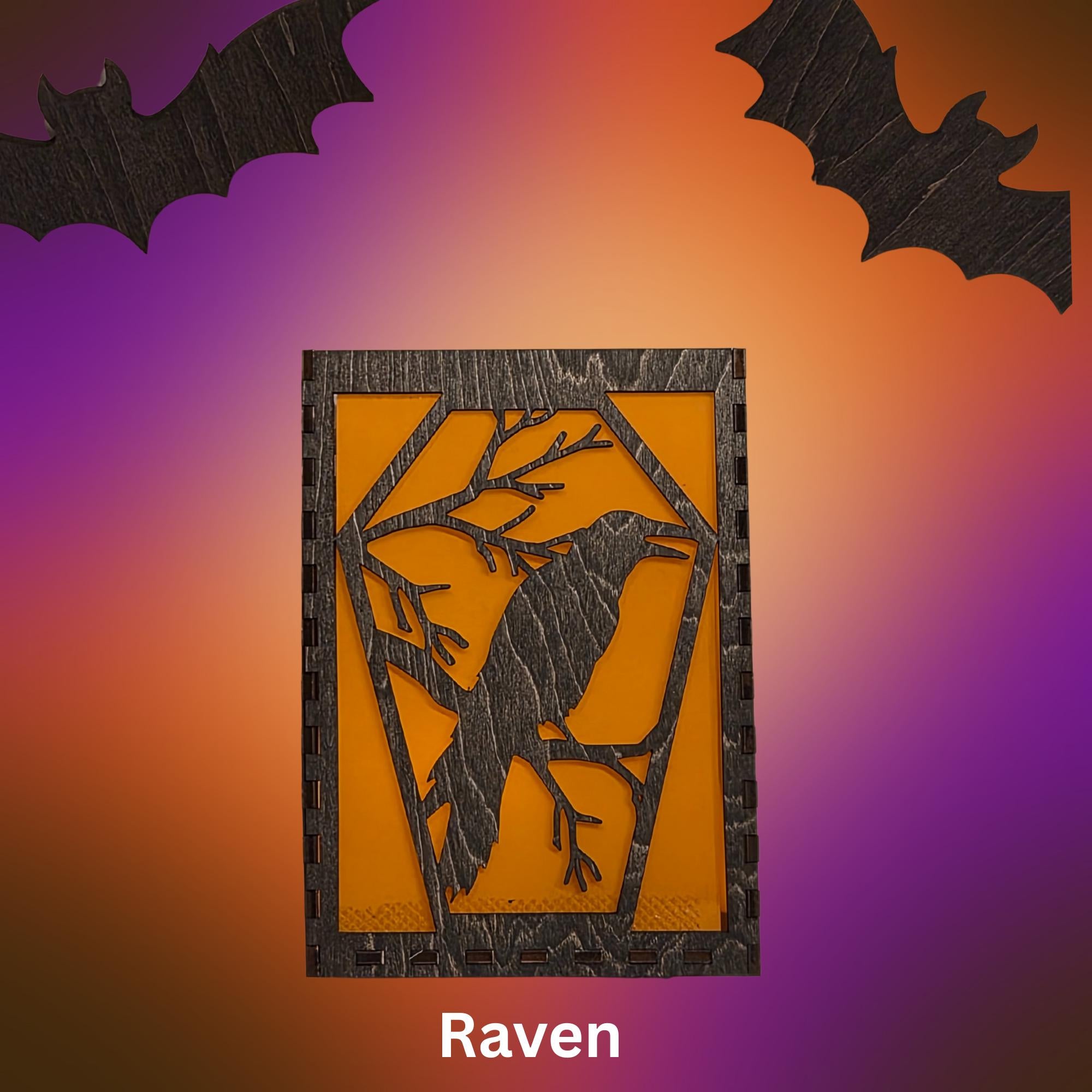 Haunted House Halloween Decorations: Laser Cut Basswood Tea Light - Grim Reaper, Raven, Skeleton, Spider
