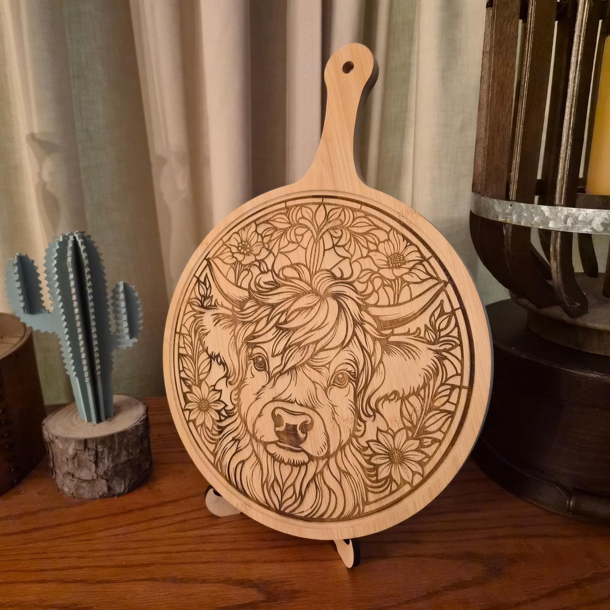 Highland Cow Bamboo Charcuterie Board: Laser Engraved Cutting Board