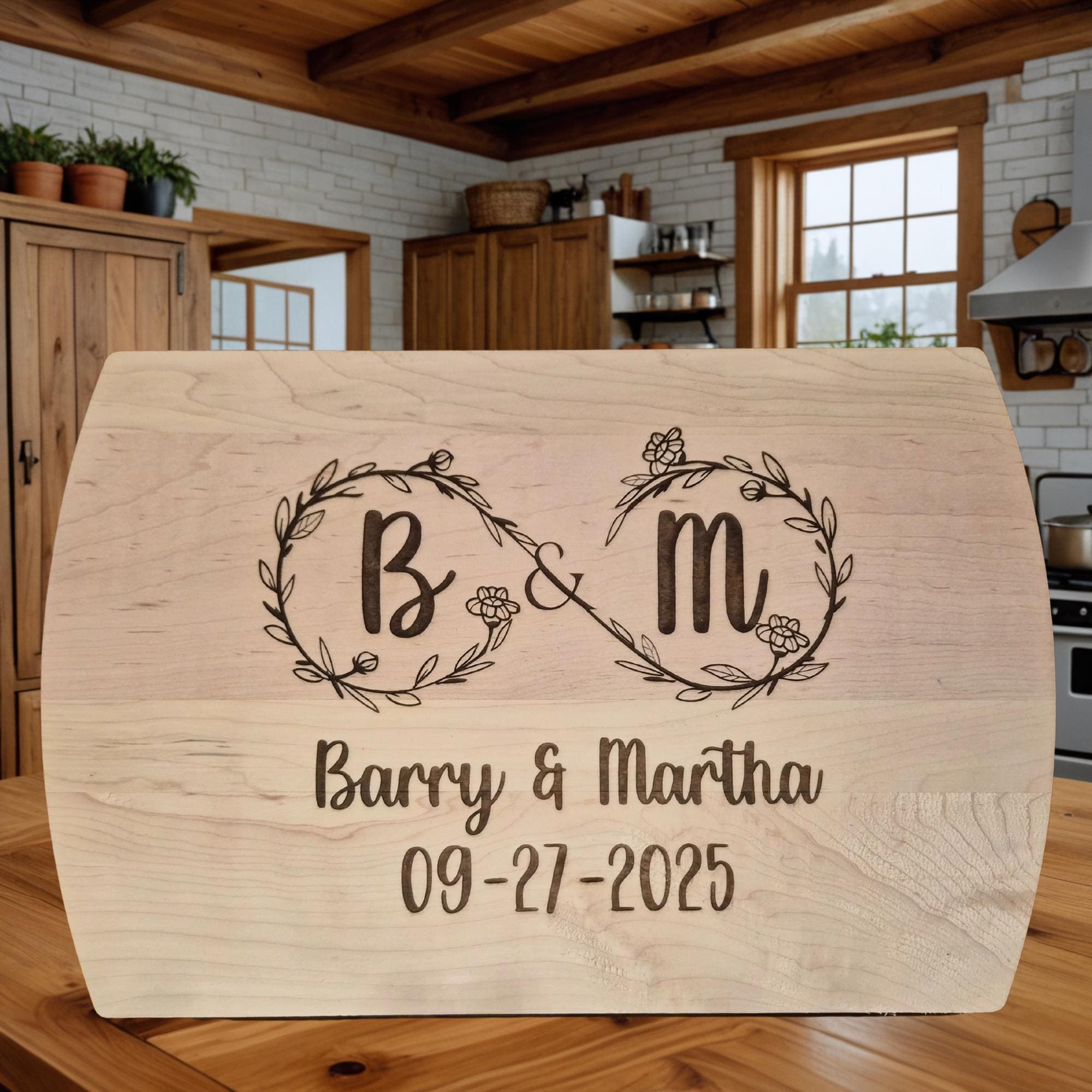 Personalized Cutting Board with Infinity Monogram. Custom Engagement or Wedding Gift for Couples.  Anniversary Keepsake Gift.
