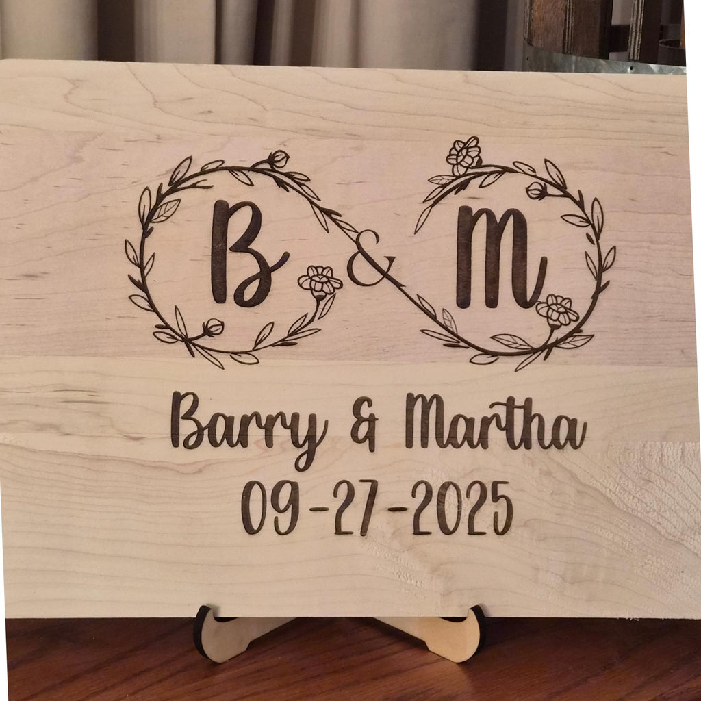 Personalized Cutting Board with Infinity Monogram. Custom Engagement or Wedding Gift for Couples.  Anniversary Keepsake Gift.