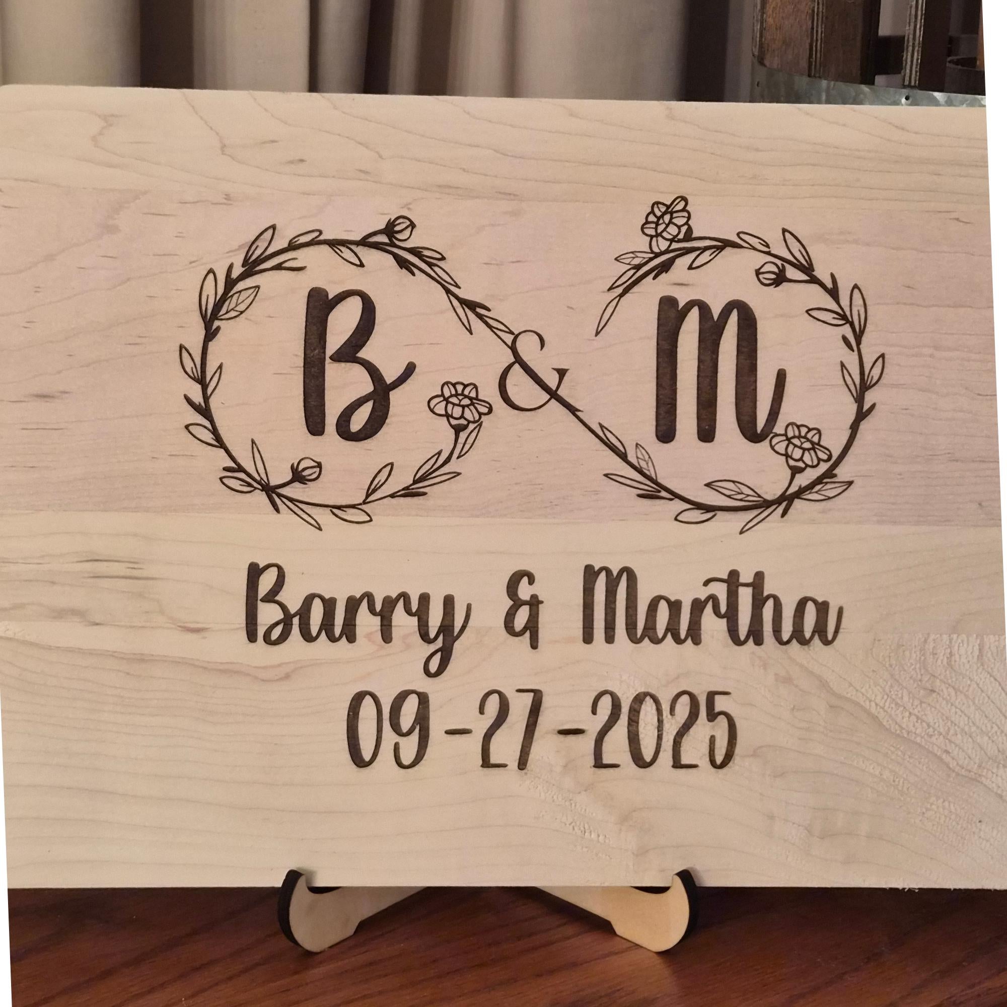 Personalized Cutting Board with Infinity Monogram. Custom Engagement or Wedding Gift for Couples.  Anniversary Keepsake Gift.