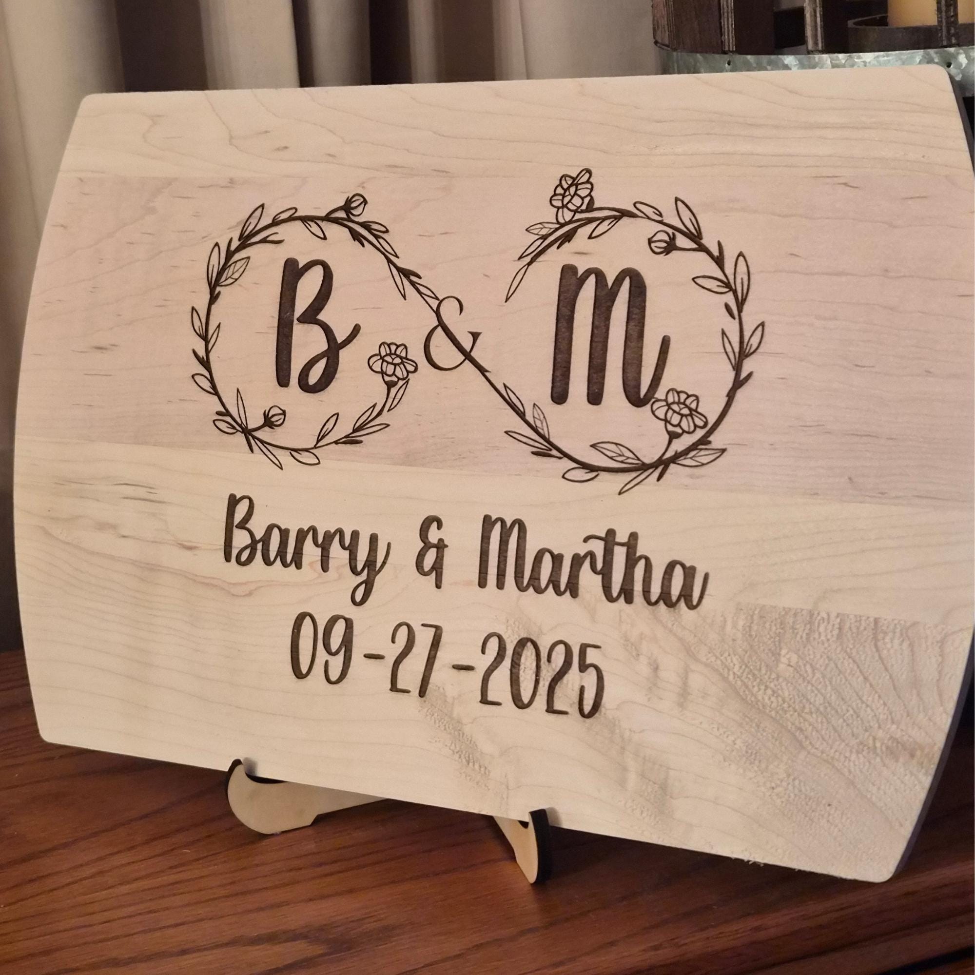 Personalized Cutting Board with Infinity Monogram. Custom Engagement or Wedding Gift for Couples.  Anniversary Keepsake Gift.