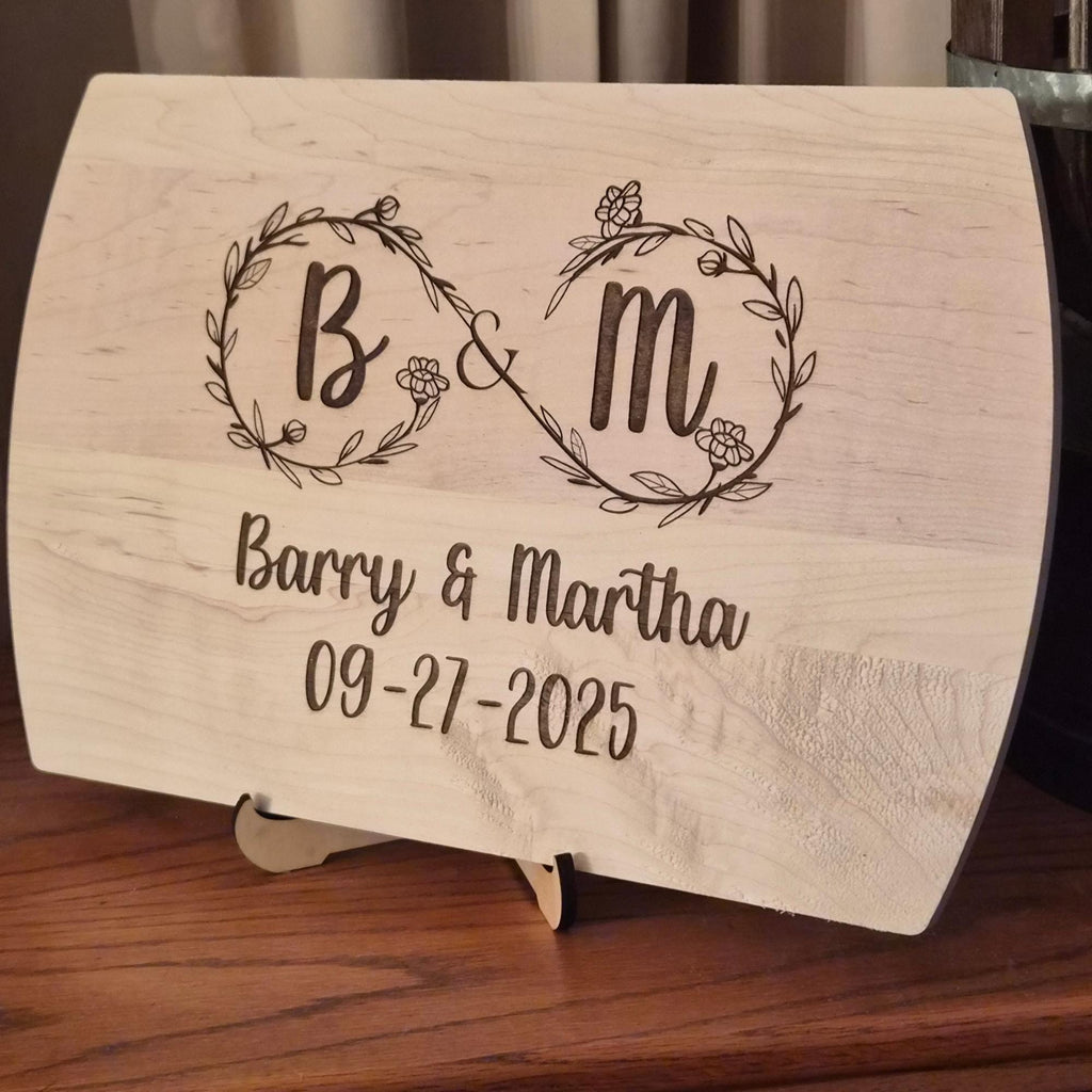 Personalized Cutting Board with Infinity Monogram. Custom Engagement or Wedding Gift for Couples.  Anniversary Keepsake Gift.
