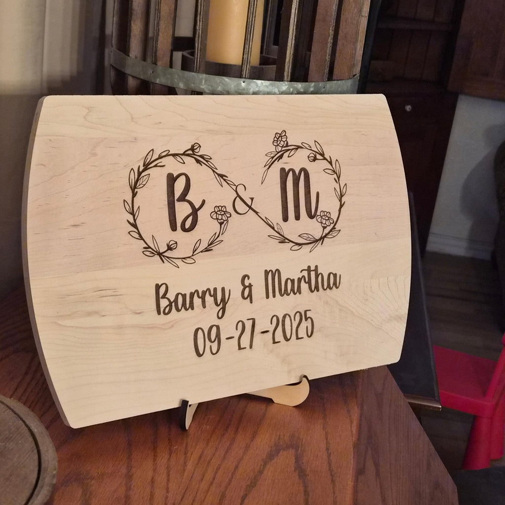 Personalized Cutting Board with Infinity Monogram. Custom Engagement or Wedding Gift for Couples.  Anniversary Keepsake Gift.