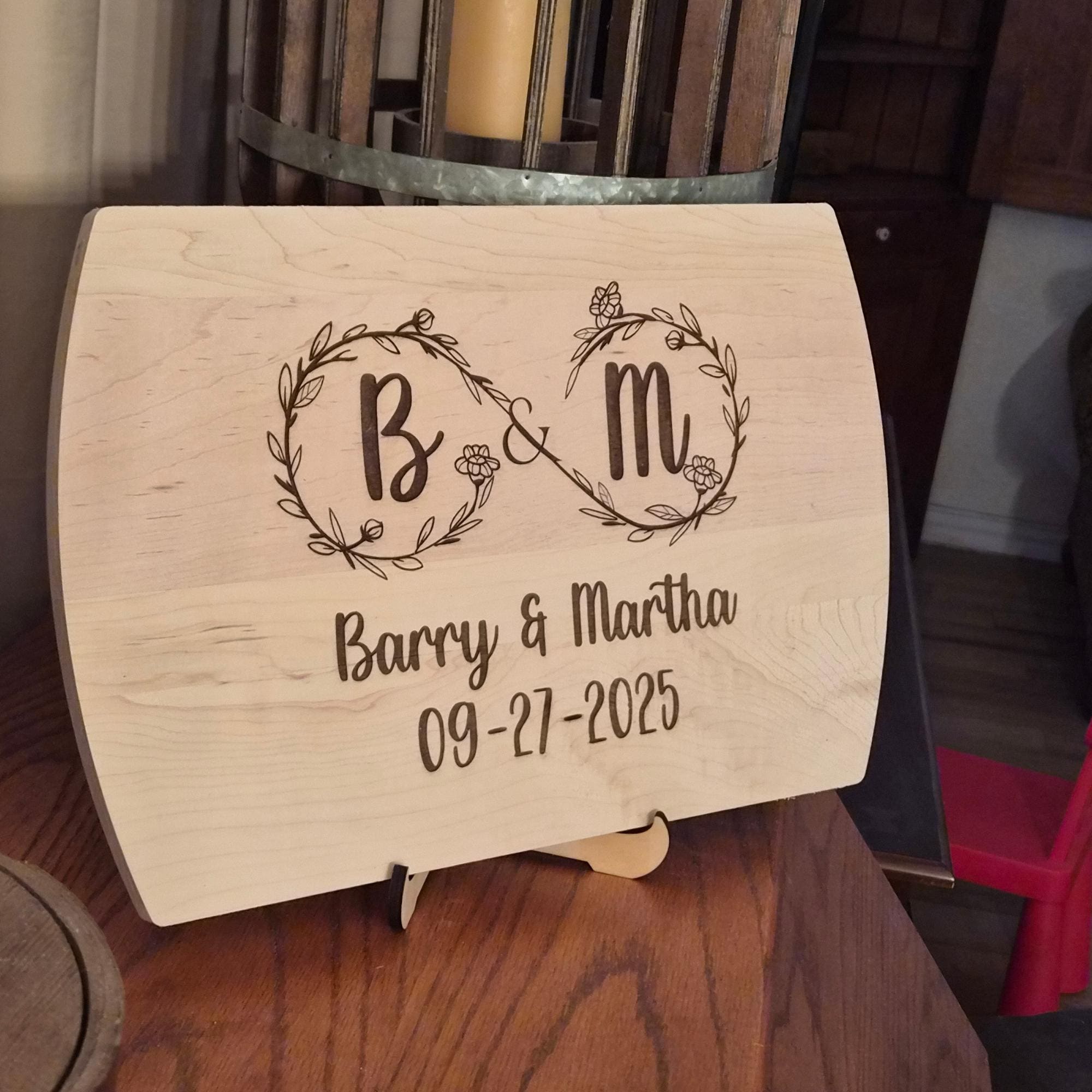 Personalized Cutting Board with Infinity Monogram. Custom Engagement or Wedding Gift for Couples.  Anniversary Keepsake Gift.