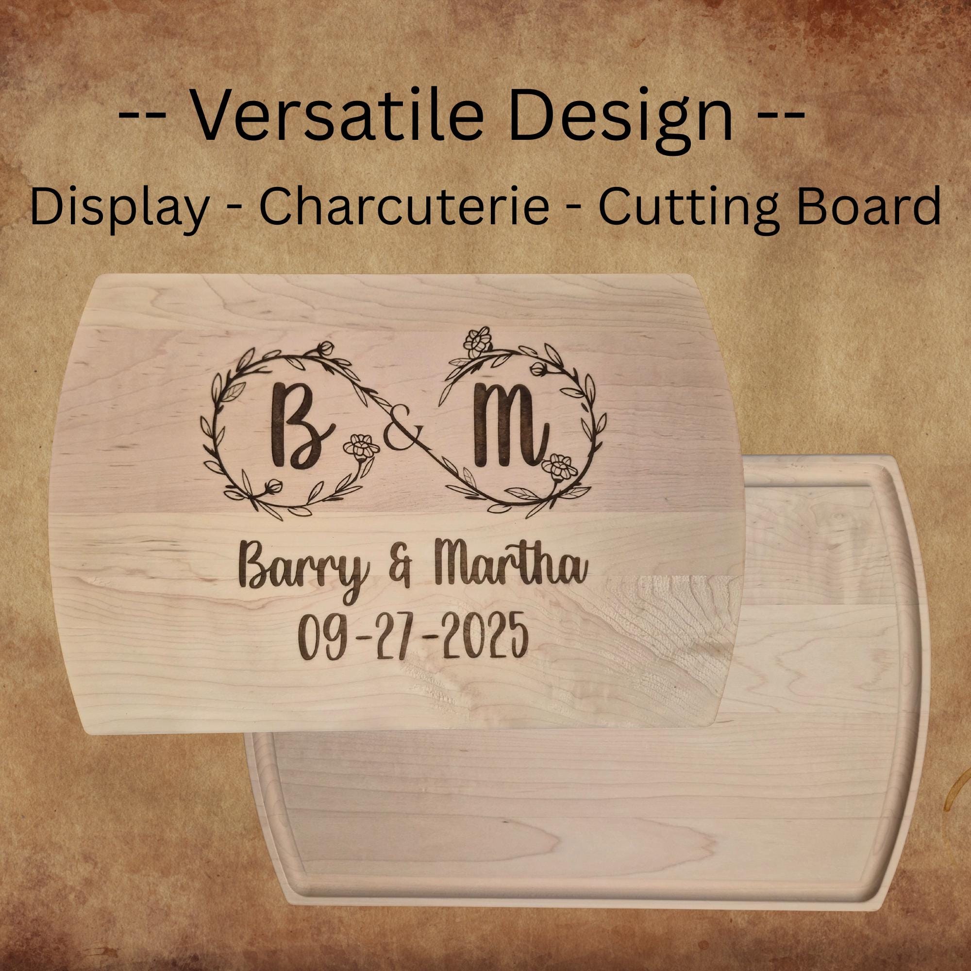 Personalized Cutting Board with Infinity Monogram. Custom Engagement or Wedding Gift for Couples.  Anniversary Keepsake Gift.