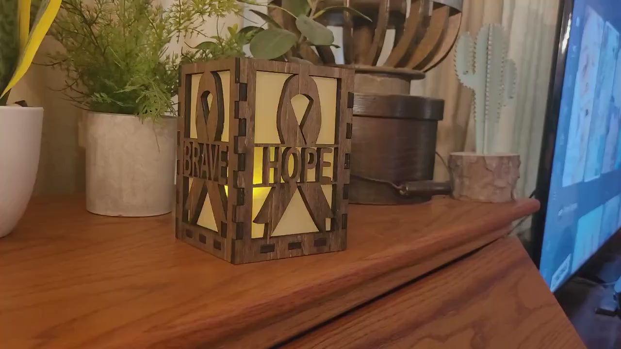 Hope Tea Light Lantern: Cancer Awareness Gift. Custom Engraved Wooden Lantern.