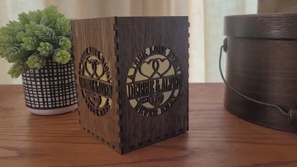 Engagement Tea Light Lantern | Wedding Table Decoration | Laser Cut with Names and Dates