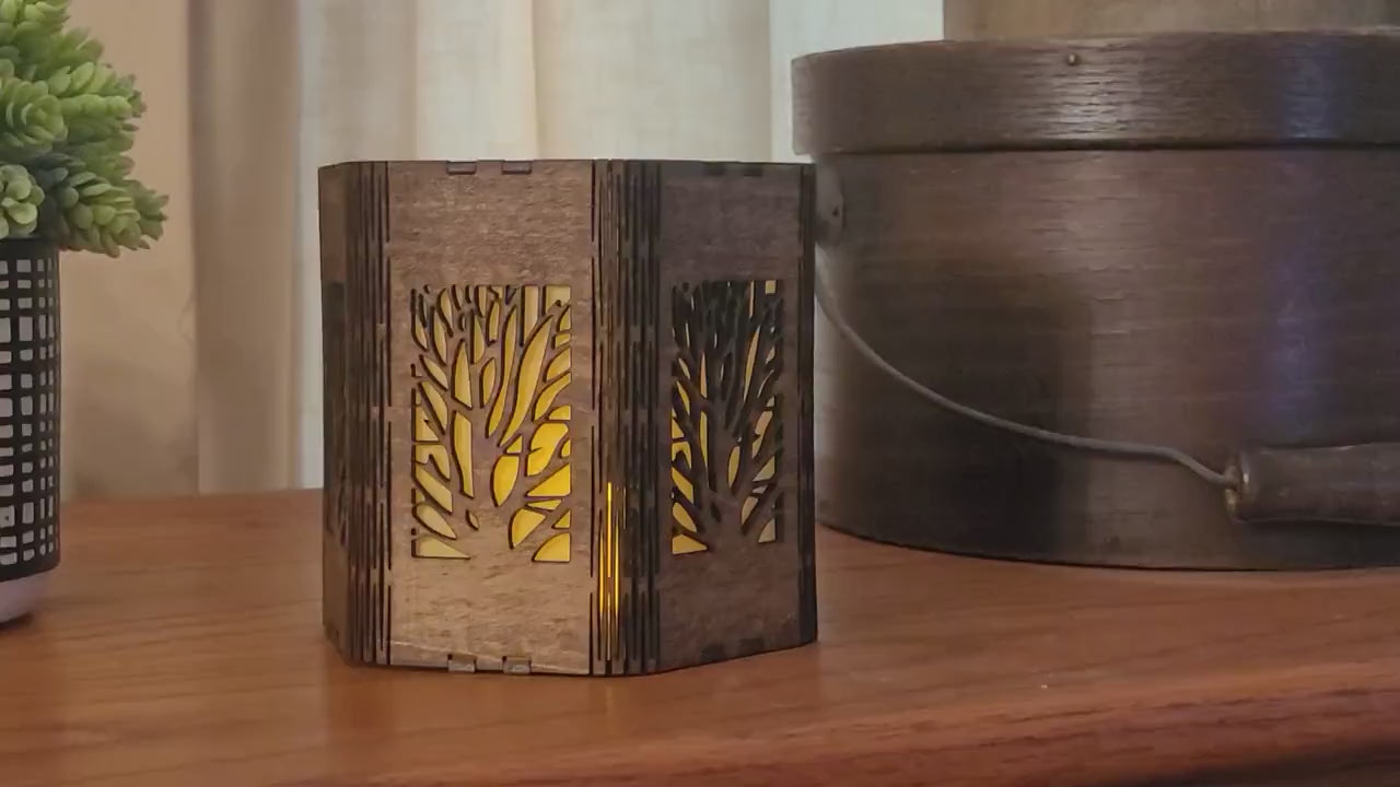 Nature Scene Tea Light Lantern. Engraved Basswood, Rustic Home Decor. Anniversary, Birthday, Housewarming Gift |