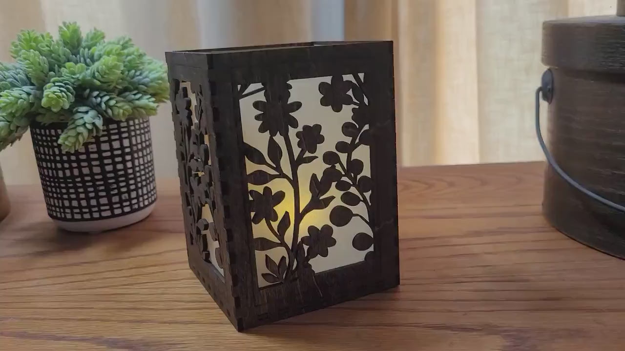 Floral Tea Light Lantern: Laser Cut Wedding Centerpiece. Personalized Wedding Decor.