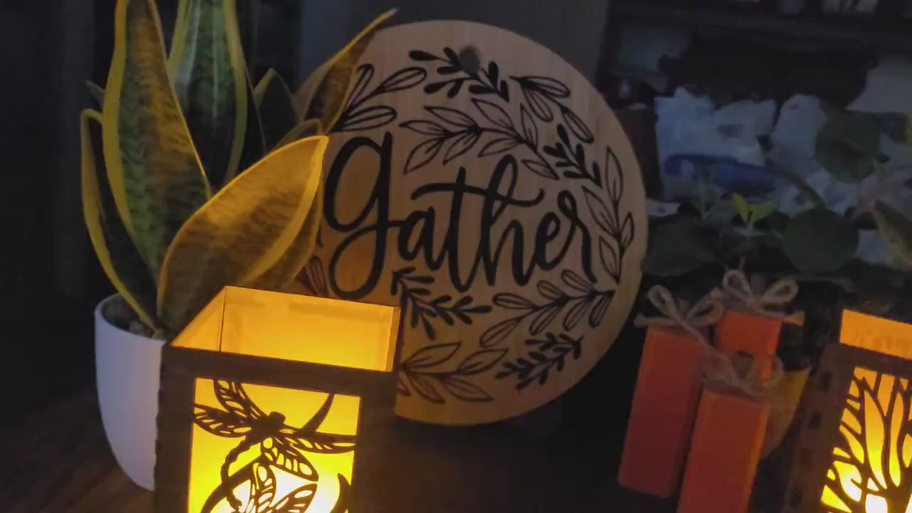 Personalized Bamboo Charcuterie Board: Engraved 'Gather' Graphic