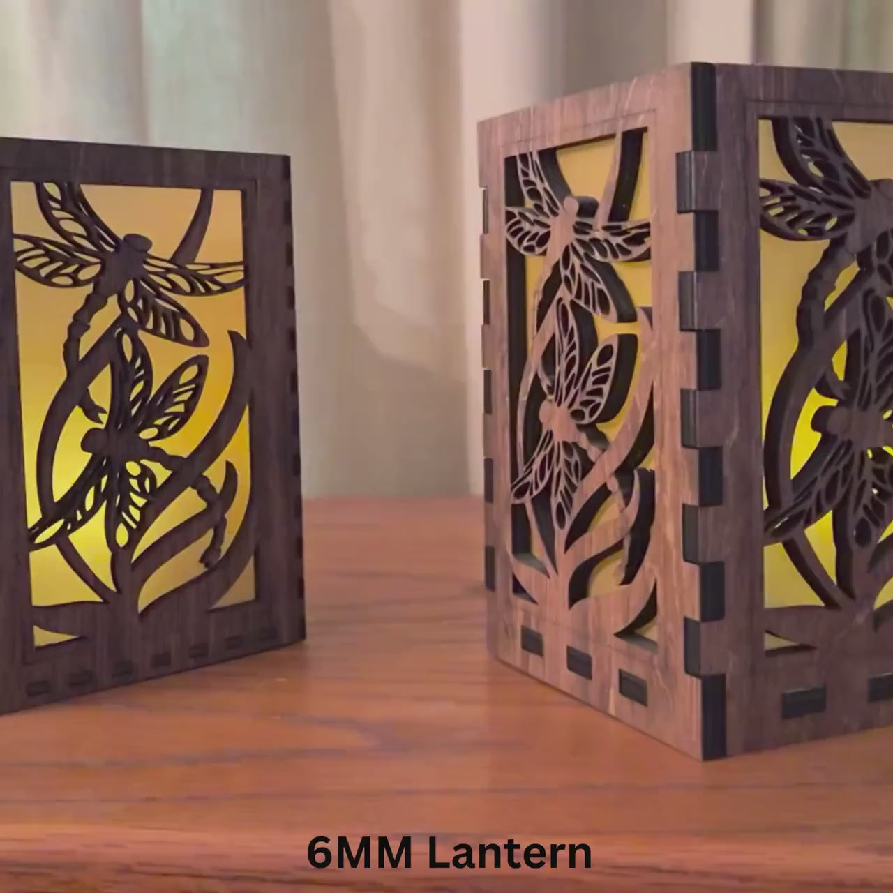 Dragonfly Tea Light Lantern: Engraved Chestnut Stained Basswood