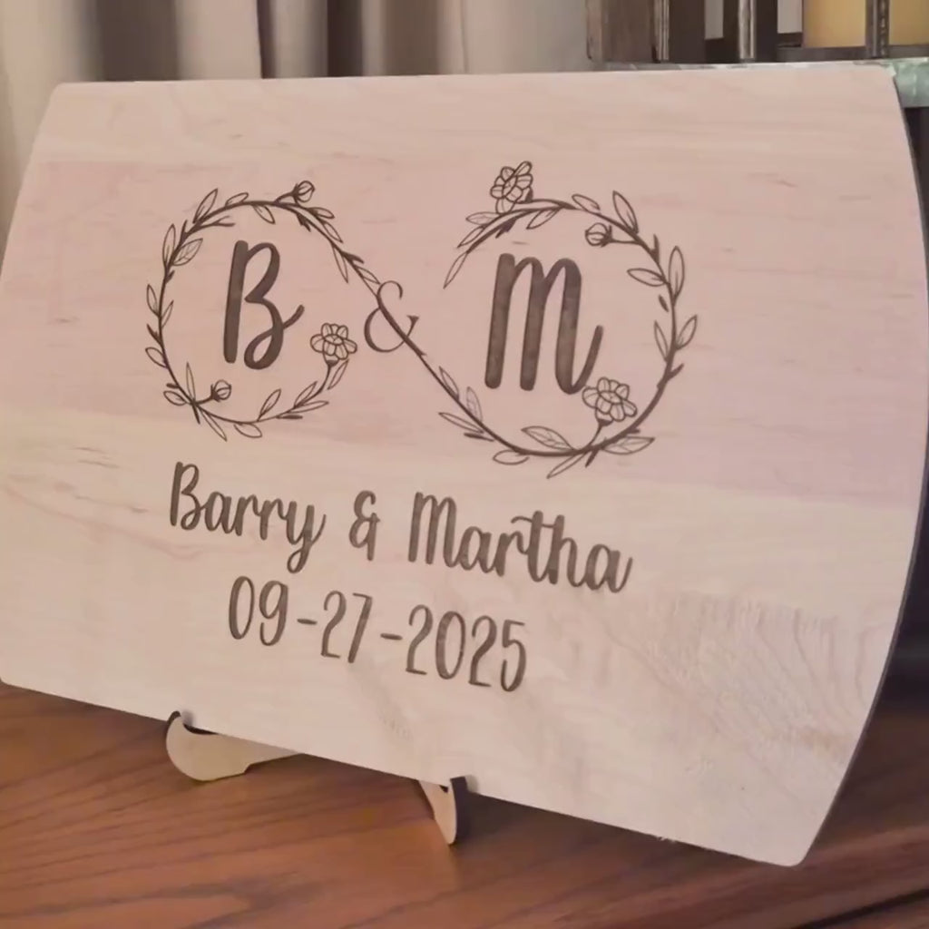 Personalized Cutting Board with Infinity Monogram. Custom Engagement or Wedding Gift for Couples.  Anniversary Keepsake Gift.