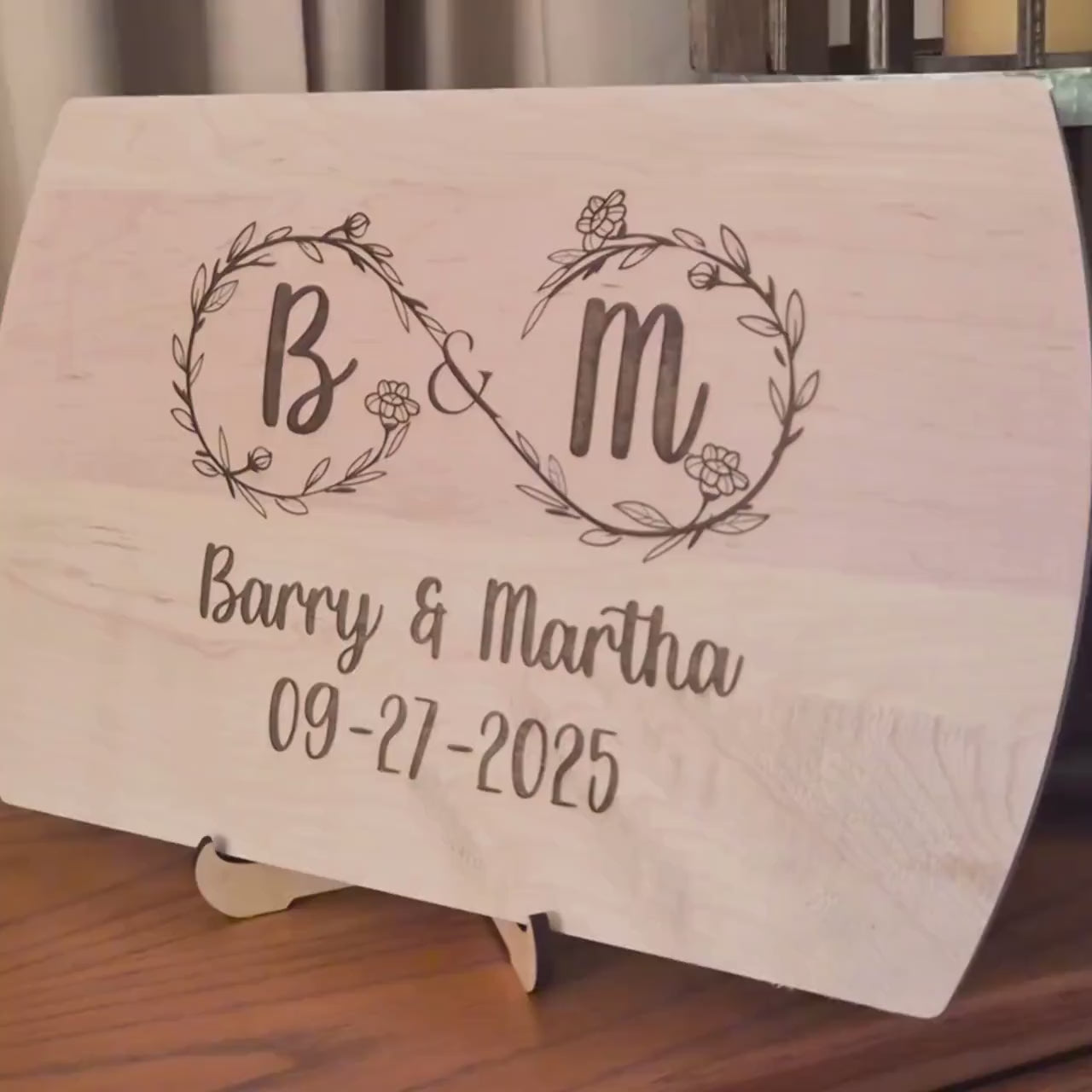 Personalized Cutting Board with Infinity Monogram. Custom Engagement or Wedding Gift for Couples.  Anniversary Keepsake Gift.