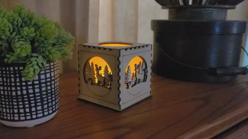 Wooden Tea Light Lantern - Nature Scene Home Decor - Unique Housewarming & Birthday Gift